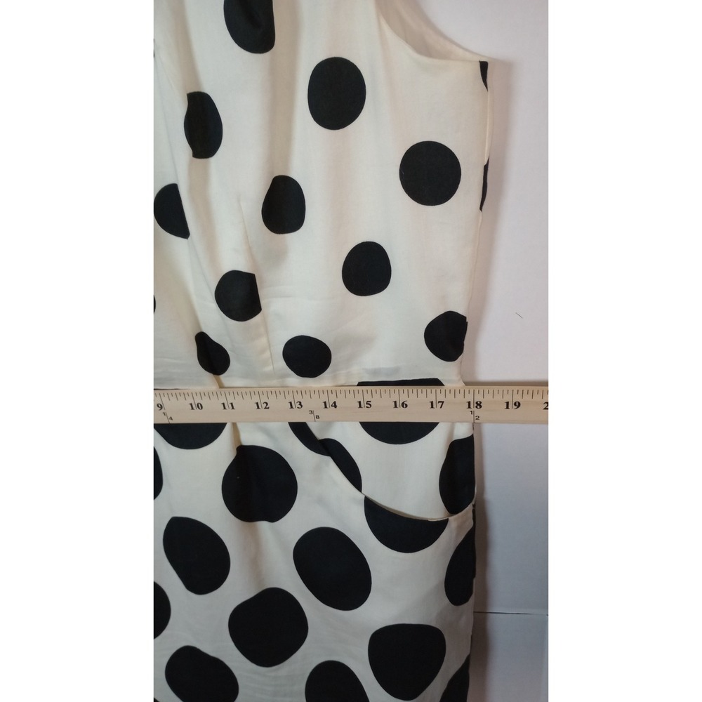 LOFT Womens White Black Polka Dot A-Line Dress Sleeveless Pockets Size 14 - Picture 6 of 10